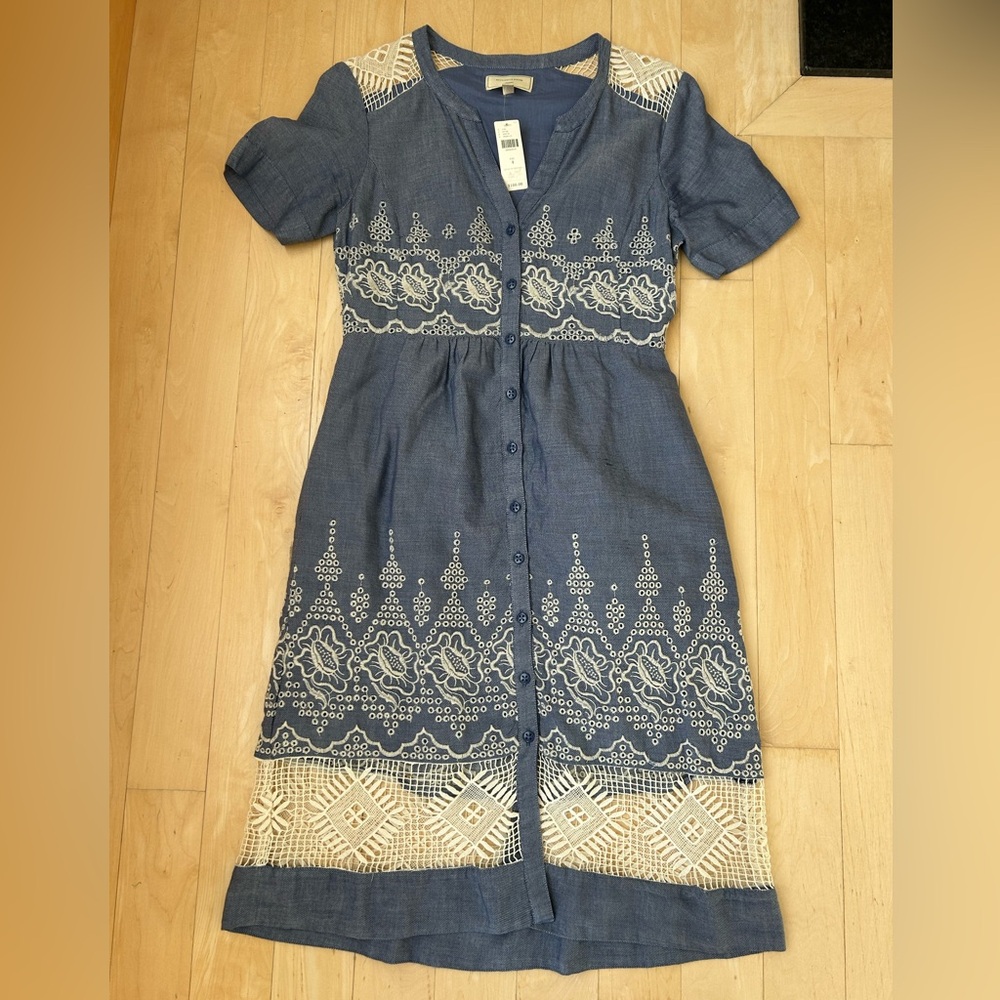 Anthropologie Moulinette Soeurs Denim Embroidered Waters Midi Dress Size 4 NWT - Picture 6 of 16